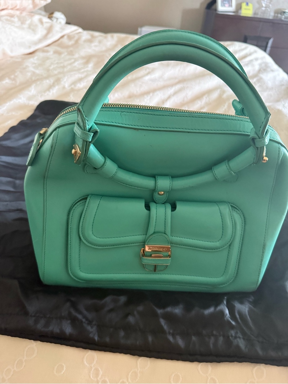 Jimmy Choo Turquoise Leather Top Handle Satchel